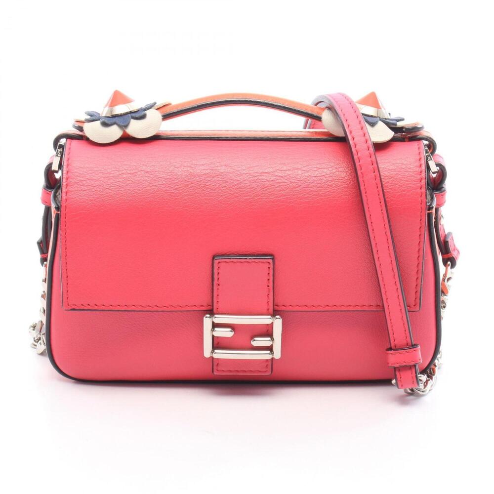 Fendi Double Micro Baguette 2-Way Handbag, Leather, Women's, Pink/White/Multi...